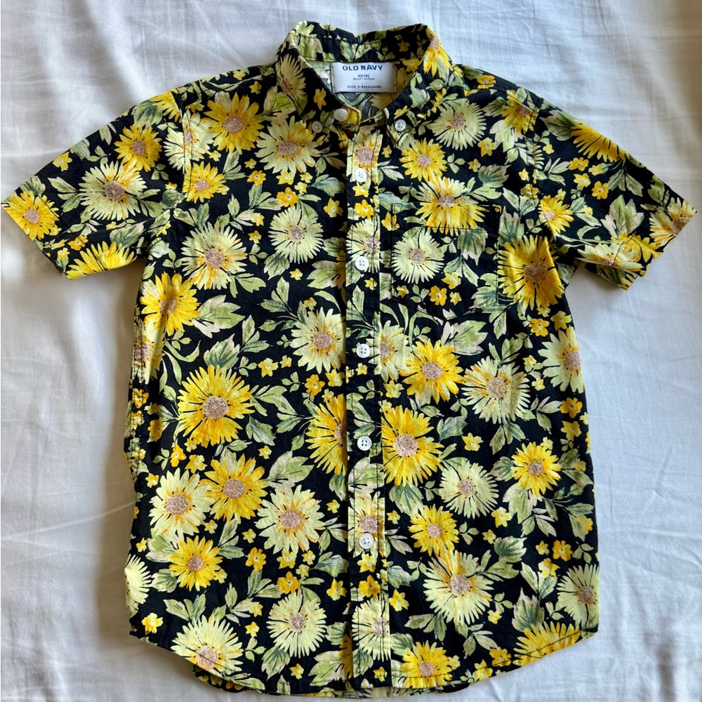 Old Navy Kids Floral Black and Yellow Shirt